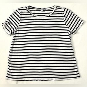 Green Envelope Los Angeles Womens TShirt Dark Olive and White Striped Top Large